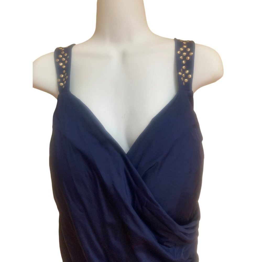 Jantzen Blue Padded Surplus Studded Lined Adjustable Straps Bathing Suit Sz 24W - Picture 2 of 11